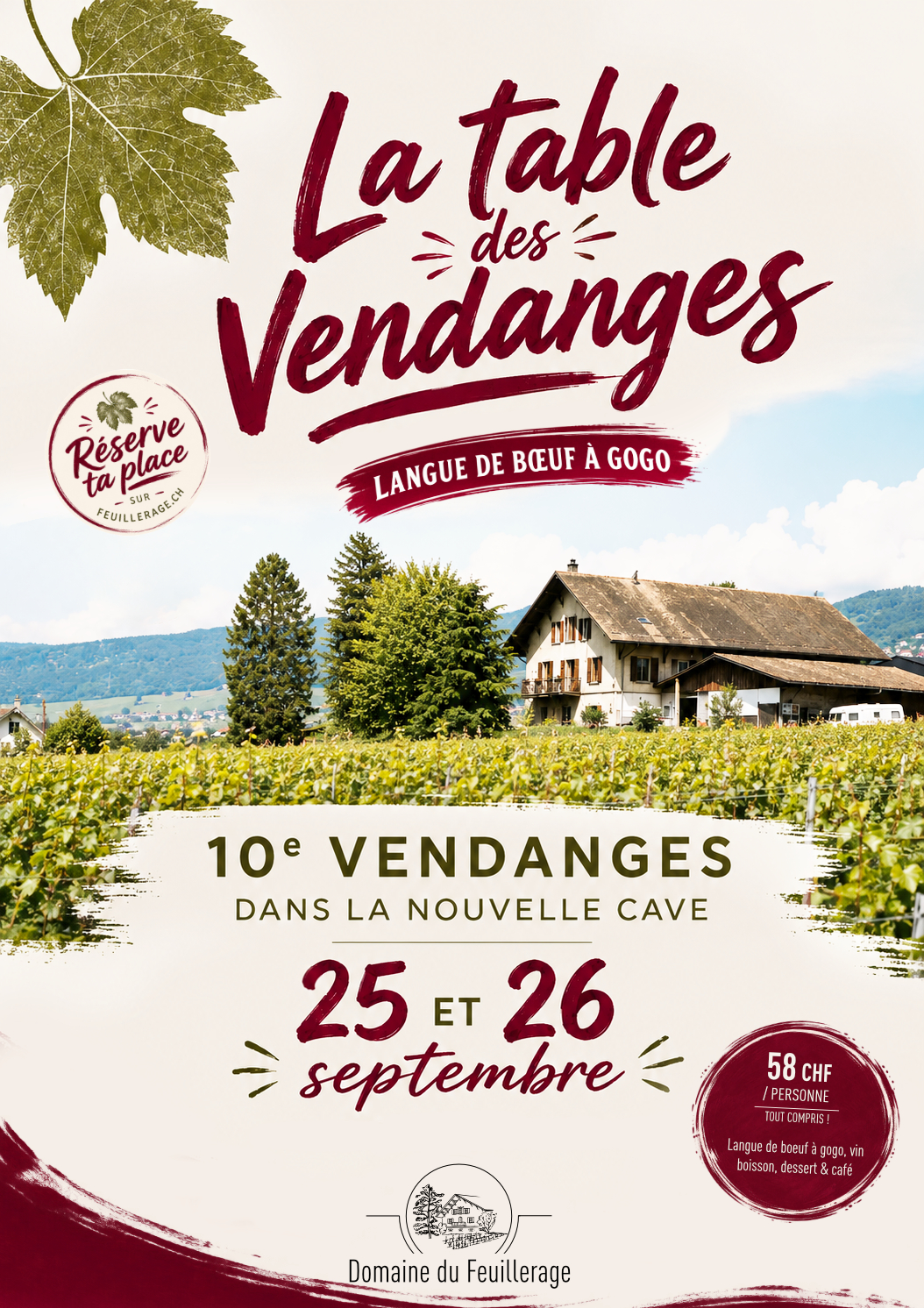 Affiche de la Table des Vendanges au Domaine du Feuillerage